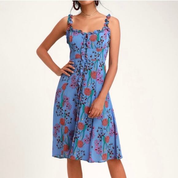 ASTR The Label blended blue knee length crepe sundress tea dress M medium - Picture 1 of 16